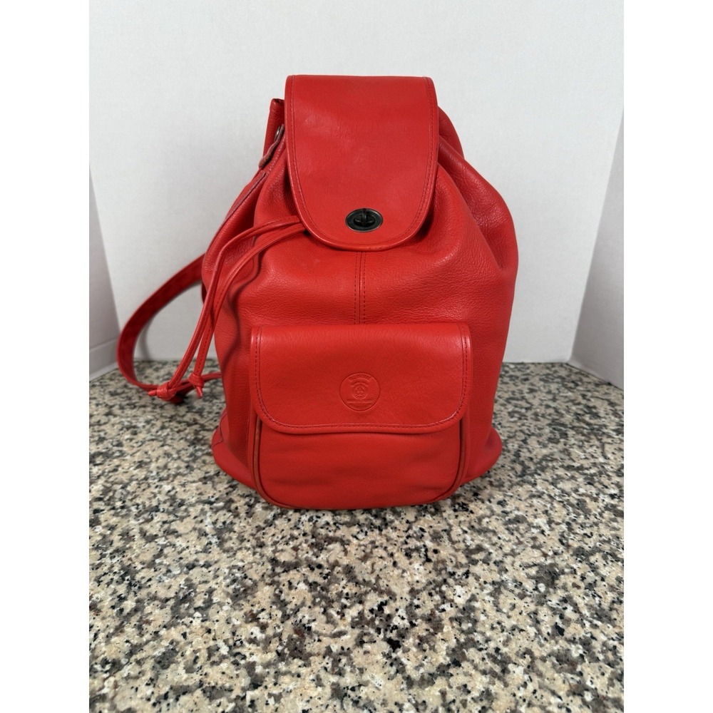 Vintage Simone BOUE' Red Leather Backpack w/zipper pouch made in France Classic